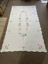 Vtg Hand Appliquéd Embroidered Table Cloth W/8 Napkins 117”L X 63”W Beautiful*** picture