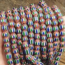 Vintage Blue Green Chevron Beads Venetian African style Beads Long Strand picture