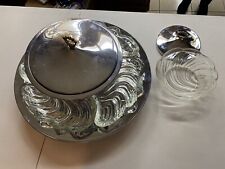 1950 Kromex Lazy Susan, With 4 Swirl Glass Dishes, 2 Rd  S/S Bowls, 19” Tray picture