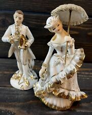 Vintage Lefton Victorian Figurine Couple with Parasol KW460 Pair 6.5