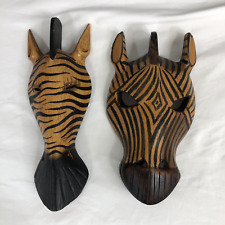 Vintage African Themed Mask Hand Carved Wooden Zebra Gazelle Horse Primitive picture