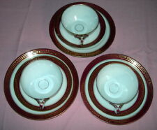 Three (3) Unmarked Burgundy/Gold Greek Key Cup/Saucer/Plate Sets * Elegant picture