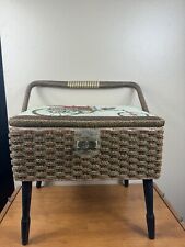 Vintage Wicker Sewing Box With Legs picture