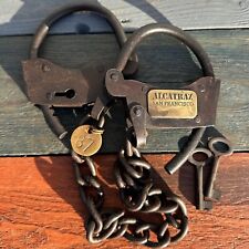 Alcatraz Prison Handcuffs, Iron Adjustable Cuffs with Chain & Antique Finish picture