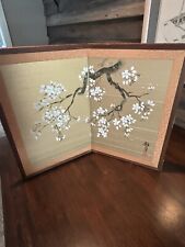 Vintage Japanese Byobu Silk Table Screen 2 panel Hand Painted SIGNED 18