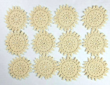 12 Vintage Crochet Cream Round Floral Doilies 3.25
