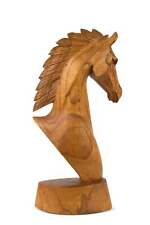 Wooden Hand Carved Horse Head Statue Sculpture Handmade Wood Home Decor Accent picture