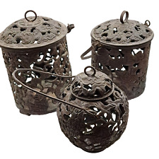 Set of 3 Antique Japanese Style Hanging Copper Lanterns picture