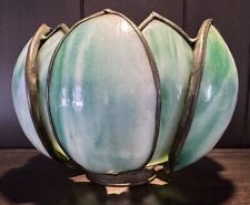 Vintage Antique Green Slag Glass 12 Panel Tulip Lamp Shade (Missing 1 Petal) picture