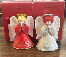 2021 Hallmark Set of 2 HEIRLOOM ANGELS Surprise Red & Ivory Keepsake Ornaments picture