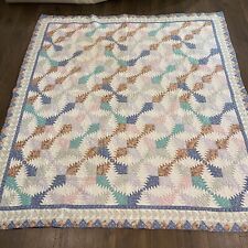 VTG Handmade Quilt Queen Size 80”x85” Pineapple Arch Patchwork Farmhouse picture