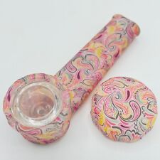 Silicone Smoking Pipe with Glass Bowl & Cap Lid | Glow-n-dark Paisley | USA picture