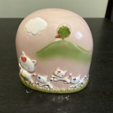 Rare Raised Kittens Vtg EBELING & REUSS 1983 Pink Ceramic Piggy Bank Japan Sweet picture