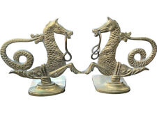Vtg Venetian Brass Gondola Seahorse Hippocampus Set Pair Oar Locks Bookends Gold picture