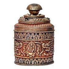 Tibetan Silver Dragon Urn Antiqued Storage Box Treasure Buddhist Nepal Vintage picture