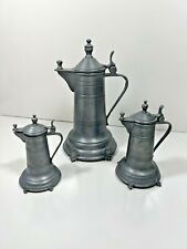 Vintage Antique Ornate Pewter Pitcher Set of 3 w/Angel Playing Trumpet Mark picture