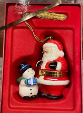 LENOX Santa & Snowman Trinket 2003 Ornament Hinged Box Gold Trim Christmas Decor picture