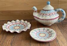 Mackenzie Childs Teapot Scalloped Plate & Small Dish picture