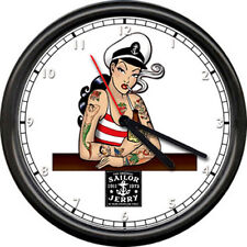 Sailor Jerry Rum Tattoo Shop Girl Retro Rockabilly Sign Wall Clock  picture