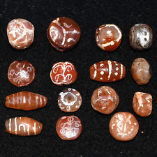 Rare 15 Large Ancient Etched Carnelian Beads with Rare Pattern in good Condition picture