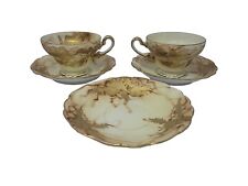Vintage Shofu China 2 Tea Cups & 3  Saucers Cream and Gold Floral Occupied Japan picture