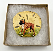 Vintage Hand Painted Sand Dollar with Boxer Dog on green grass picture