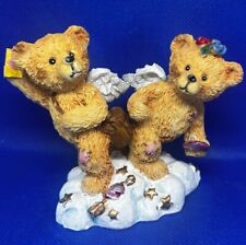Vintage Teddy Bear Angels Valentines Card Arrow Heart Flowers Cloud Figurine picture