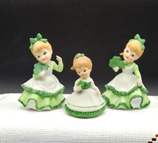 Vintage Lefton Irish Girl Figurines Shamrock St. Patrick's Day Green Dress 3 picture