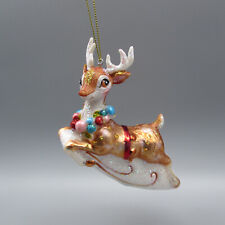 Katherines Collection Flying Reindeer Glass Christmas Ornament picture