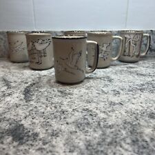 Vintage Stoneware Pottery Mugs Assorted Birds Coffee Cups 6 hand Painted~RARE picture