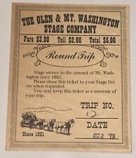 10/2/73 Vintage The Glen Mt Washingtonn Stage Company Round Trip #12 Ticket Stub picture