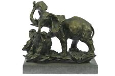 Elephant Family Bronze Statue Animal Sculpture Metal Figurine Home Decorative picture