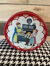 Vintage Pennsylvania Dutch Amish Round Cookie Litho Metal Tin Large 8x5 Canister picture