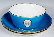 Antique Minton Porcelain Blue Monogrammed Bowl And 2 Large 9 1/4