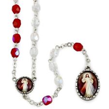 NEW MADE IN ITALY DIVINE MERCY ROSARY CHAPLET UNIQUE RED & CLEAR CRYSTAL BEADS picture