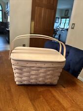 Longaberger 2001 White Washed  Sewing Notions Basket, Protector & Lid. ⭐️see Des picture