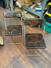 Vintage Lot of 2 smoked plastic and Chrome Folding Chair Made Italy mid century picture