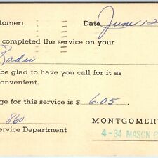 1948 Mason City, IA Montgomery Ward Auto Service Form Call Invoice Postcard A166 picture