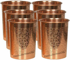 Handmade Copper Water Glass Embossed Drinking Tumbler Health Benefits Set Of 6 picture