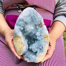 4.57LB natural blue celestite geode quartz crystal mineral specimen healing picture