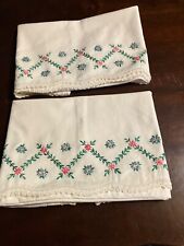 Vintage  Two Embroidered & Crocheted Standard Pillowcases picture