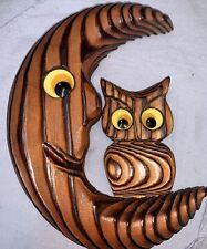 Vtg 1970’s WITCO Crescent Moon With Owl Wall Hanging picture