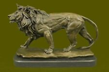 Hot Cast Barye Signed Bronze Royal Lion Statue Sculpture Bust Marble Base Decor picture