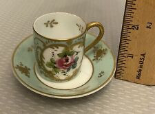 Antique Hand Painted French Porcelain Cup & Saucer Miniature Demitasse 2