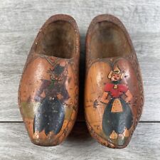 Vintage Hand Carved Wooden Holland Clogs Klompen Shoes Solid Wood Dutch Decor picture