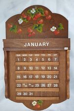 Vintage Wood Handcrafted Strawberry Perpetual Calendar Never Used Signed 1988 picture