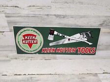 Vintage Keen Kutter Tools Metal Embossed Sign With Axe And Hand Saw TIN OVER CAR picture