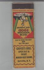 1930s Matchbook Cover Federal Match Co Grover's Grill Batavia, NY   TALL picture