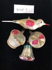 Antique German Lot Of Mixed Silver Pink Gold Flower Bird Glass Ornament-1900 picture