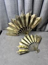 Vtg Home Interiors MCM Wall Art Brass Gold Metal Fans Retro HOMCO Lot of 2 picture